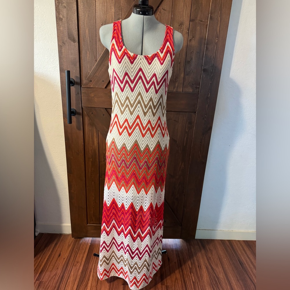 Sanctuary Chevron Knit Maxi Dress Multicolor Crochet Boho Festival Retro